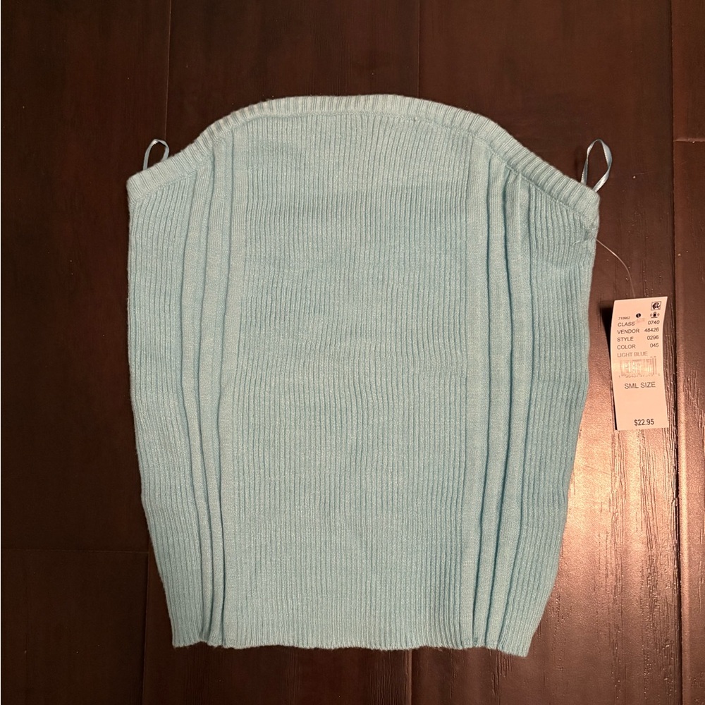 La Hearts Light Blue Ribbed Crop Top